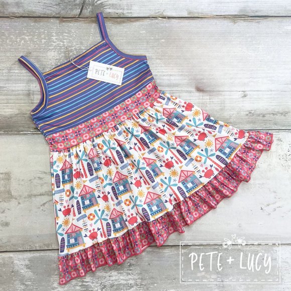 Pete + Lucy Blue and Red Beach Days Sleeveless Ruffle Dress 12-18 months NEW - Picture 2 of 5